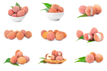Set of lichee on a isolated white background