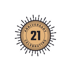 Vintage Retro 21 Year Anniversary Celebration with Firework Color. Happy Anniversary Greeting Celebrates Event Isolated on White Background