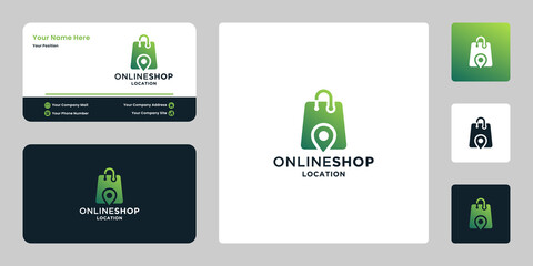 Fototapeta na wymiar modern online shop location logo design inspiration with business card template