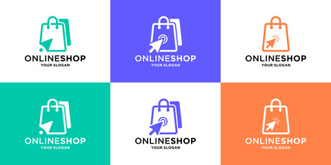 set of online shop logo design. modern shop logo template