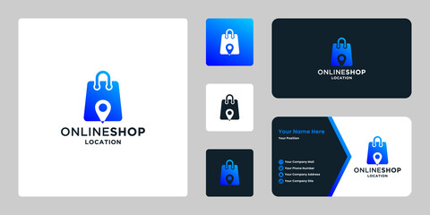 modern online shop location logo design with gradient color and business card template