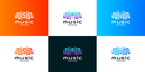 music pulse logo design collection combine with initials letter