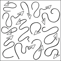 Set of funny arrows for menus, wedding, greeting cards decoration. Vector pointers in black and white. Simple arrow design.