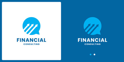 finance chat consultant logo design. growth arrow with bubble chat combine