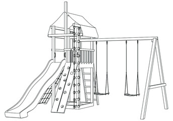 Playground for kids, silhouettes vector illustration. Park stencils isolated on white background