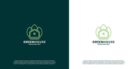 modern green house logo. green city logo template with line art style