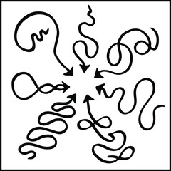 	
Set of funny arrows for menus, wedding, greeting cards decoration. Vector pointers in black and white. Simple arrow design.