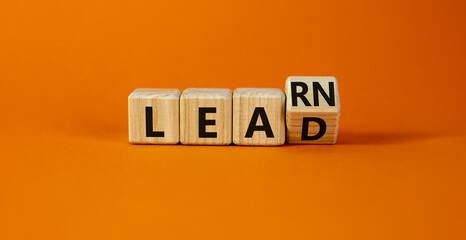 Learn and lead symbol. Turned a wooden cube and changed the word learn to lead. Beautiful orange...