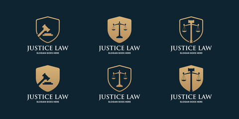 collection logo about lawyer. justice logo template with shield combine