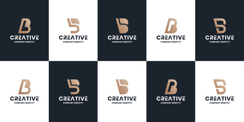set of abstract letter B P logo design collections with golden color