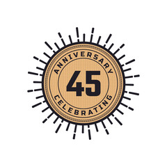 Vintage Retro 45 Year Anniversary Celebration with Firework Color. Happy Anniversary Greeting Celebrates Event Isolated on White Background