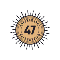 Vintage Retro 47 Year Anniversary Celebration with Firework Color. Happy Anniversary Greeting Celebrates Event Isolated on White Background