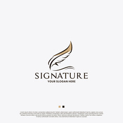 quill signature logo. feather pen logo vector.