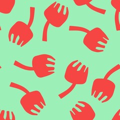 Seamless pattern. Red Nordic flowers on a green background. Minimalistic, simple flowers on a branch. Scandinavian style. Endless pattern for fabric, textile, clothing, packaging.