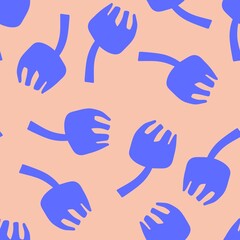 Seamless pattern. Lilac flowers on a beige background. Minimalistic, simple flowers on a branch. Scandinavian style. Endless pattern for fabric, textile, clothing, packaging.