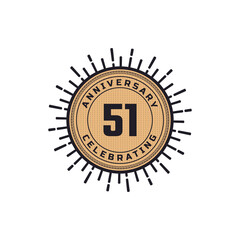 Naklejka premium Vintage Retro 51 Year Anniversary Celebration with Firework Color. Happy Anniversary Greeting Celebrates Event Isolated on White Background