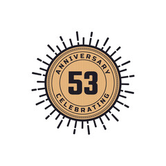 Vintage Retro 53 Year Anniversary Celebration with Firework Color. Happy Anniversary Greeting Celebrates Event Isolated on White Background