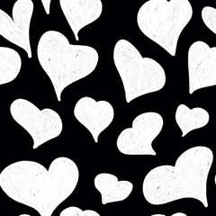 Seamless pattern of hearts. White hearts on a black background. Pattern for Valentine&rsquo;s Day. Love symbols.