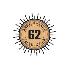 Vintage Retro 62 Year Anniversary Celebration with Firework Color. Happy Anniversary Greeting Celebrates Event Isolated on White Background