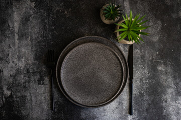 Minimalistic place setting with plants in  pot