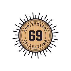 Vintage Retro 69 Year Anniversary Celebration with Firework Color. Happy Anniversary Greeting Celebrates Event Isolated on White Background