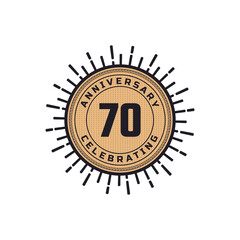 Vintage Retro 70 Year Anniversary Celebration with Firework Color. Happy Anniversary Greeting Celebrates Event Isolated on White Background