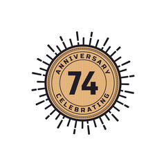Vintage Retro 74 Year Anniversary Celebration with Firework Color. Happy Anniversary Greeting Celebrates Event Isolated on White Background