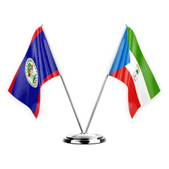 Two table flags isolated on white background 3d illustration, belize and equatorial guinea