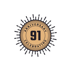 Fototapeta premium Vintage Retro 91 Year Anniversary Celebration with Firework Color. Happy Anniversary Greeting Celebrates Event Isolated on White Background