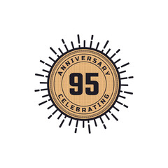 Vintage Retro 95 Year Anniversary Celebration with Firework Color. Happy Anniversary Greeting Celebrates Event Isolated on White Background