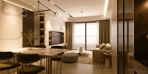 3d render of home interior, living room © Furkan TELLIOGLU