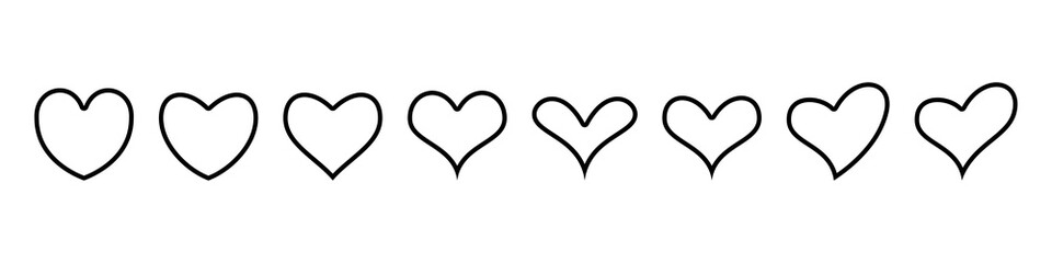 Set of hearts in rbvodka of different shapes.