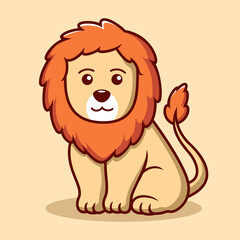 Cute Lion Cartoon Icon Illustration. Animal Flat Cartoon Style