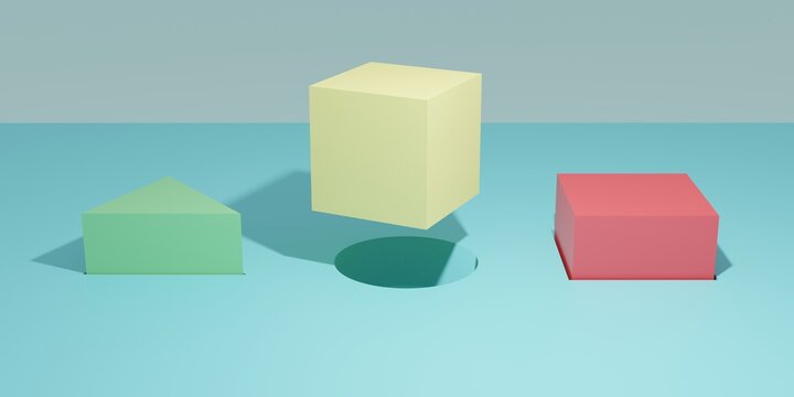3D render of a square peg not fitting into a round hole