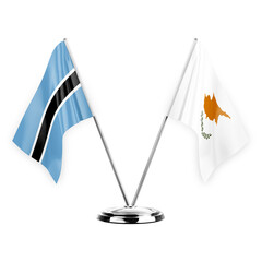 Two table flags isolated on white background 3d illustration, botswana and cyprus