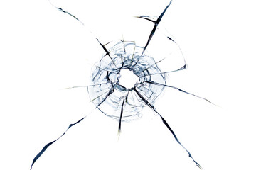 Black cracks from kulsi in glass on a white background. Macro.