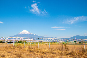 富士山と富士橋梁と新幹線