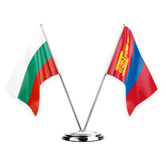 Two table flags isolated on white background 3d illustration, bulgaria and mongolia