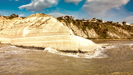 Photo sur Plexiglas Scala dei Turchi, Sicile Aerial drone viewpoint on Stair of the Turks. Scala dei Turchi is a rocky cliff on the southern coast of Sicily, Italy