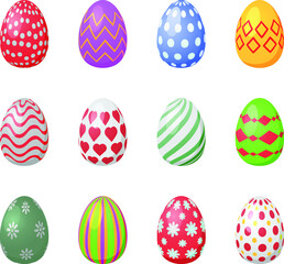Twelve Easter eggs with different patterns vector