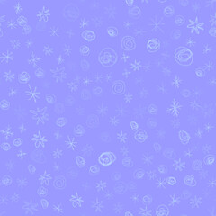 Hand Drawn Snowflakes Christmas Seamless Pattern. Subtle Flying Snow Flakes on chalk snowflakes Background. Awesome chalk handdrawn snow overlay. Pretty holiday season decoration.