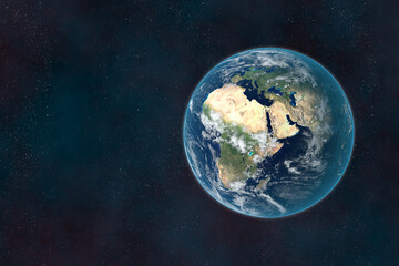 Dark futuristic image of planet earth in outer space.Copy space.Elements of this image are furnished by NASA.3D rendering.