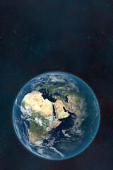 Dark futuristic image of planet earth in outer space.Copy space.Elements of this image are furnished by NASA.3D rendering.