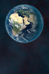 Dark futuristic image of planet earth in outer space.Copy space.Elements of this image are furnished by NASA.3D rendering.