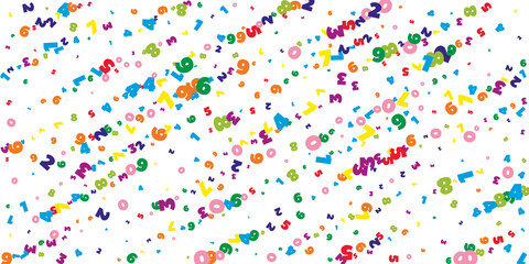 Falling bright numbers. Math study concept with flying digits. Alluring back to school mathematics banner on white background. Falling numbers vector illustration.