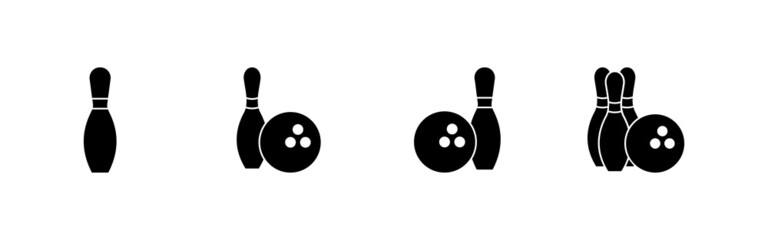 Bowling icons set. bowling ball and pin sign and symbol.