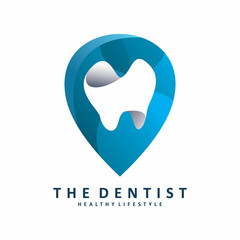 blue color pin map location dentist logo design