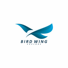 modern blue flying bird wing logo design