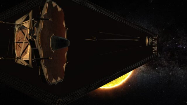 Space Telescope Animation. Nasa's telescope in the solar system sending photos and data to Earth