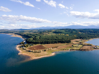 Aerial view of Iskar Reservoir near city of Sofia, Bulgaria
